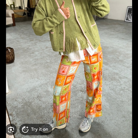 Never Fully Dressed Pants - Never Fully Dressed Orange Multi Patchwork Wide-Leg Pants